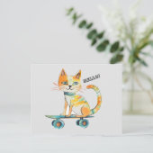 Funny Tabby Cat Skateboarding Postcard Postkarte (Stehend Vorderseite)