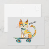 Funny Tabby Cat Skateboarding Postcard Postkarte (Vorne/Hinten)