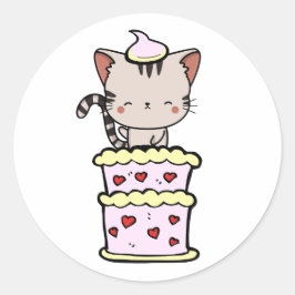 Funny Tabby Cat springt aus einem Kuchen Runder Aufkleber