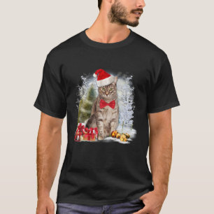 Funny Tabby Cat Wear Weihnachtsmannmütze Grafik X T-Shirt