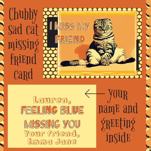 Funny Tabby Fat Cat I Miss My Friend Grußkarte
