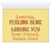 Funny Tabby Fat Cat I Miss My Friend Grußkarte (Innenansicht Horizontal (Unten))