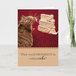 Funny Tabby Katze isst große Stücke Kuchen Geburts Karte