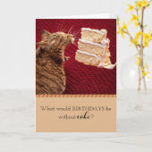 Funny Tabby Katze isst große Stücke Kuchen Geburts Karte (Gelbe Blume)