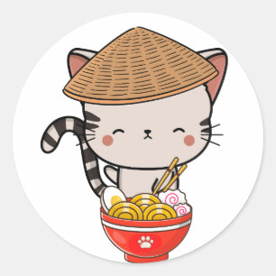 Funny Tabby Katze isst Nudeln Runder Aufkleber