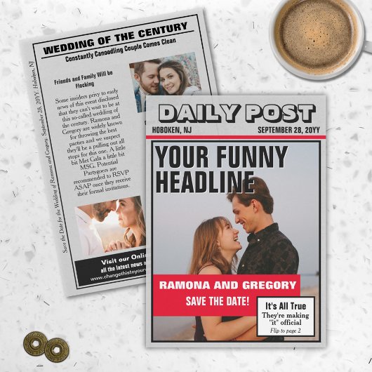 Funny Tabloid Newspapier Wedding Save the Date
