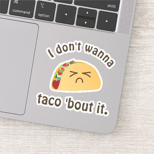 Funny Taco 'Bout It Kawaii Food Cartoon Sad Face Aufkleber (Detail)