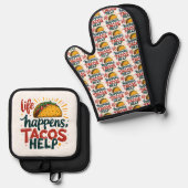 Funny Taco Lover Fiesta Feinschmecker Spaß Ofenhandschuh & Topflappen-Set (Vorderseite/Rückseite)