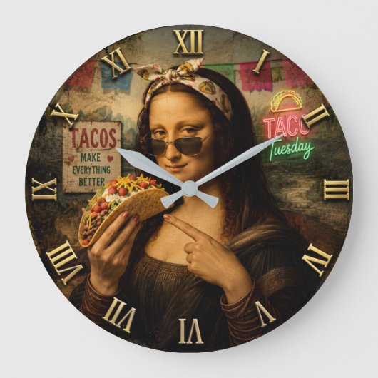 Funny Taco Mona Lisa Große Wanduhr (Vorderseite)