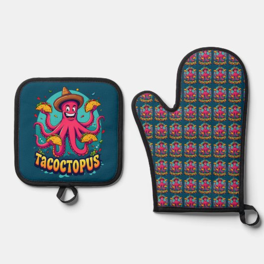 Funny Taco Octopus Cartoon Food Puff Ofenhandschuh & Topflappen-Set (Vorderseite)