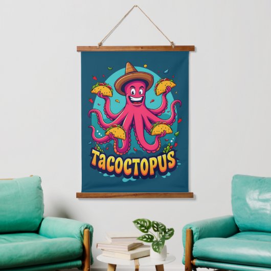 Funny Taco Octopus Cartoon Food Puff Wandteppich Mit Holzrahmen (Wohnzimmer)