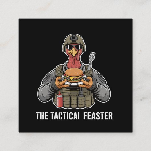  Funny Tactical Feaster Turkey Soldier Thanksgivin Quadratische Visitenkarte (Vorderseite)