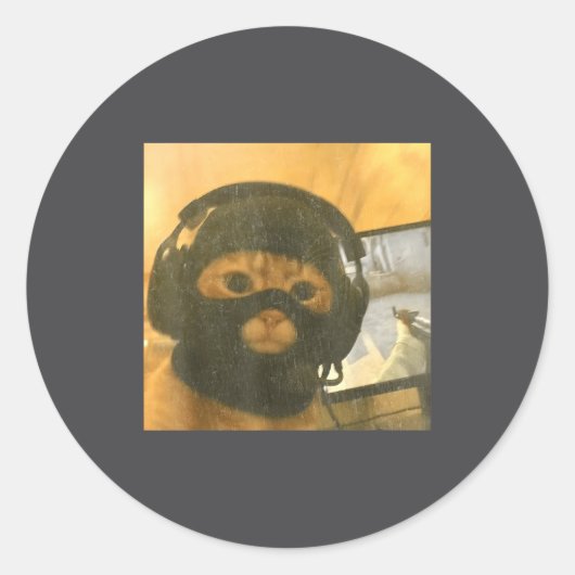 Funny Tactical Gamer Cat Meme Graphic Runder Aufkleber (Vorderseite)