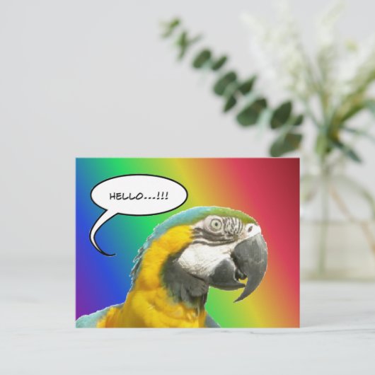 Funny Talk Parrot Rainbow Hallo Postcard Postkarte (Stehend Vorderseite)