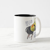 Funny Talking Grey Cockatiel Hello Pretty Bird Zweifarbige Tasse (VorderseiteRechts)