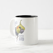 Funny Talking Grey Cockatiel Hello Pretty Bird Zweifarbige Tasse (Vorderseite Links)