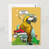 Funny Talking Parrot Merry X-Mas Postcard Postkarte (Vorne/Hinten)