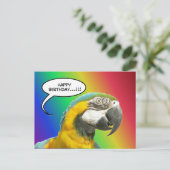 Funny Talking Parrot Rainbow Birthday Postcard Postkarte (Stehend Vorderseite)