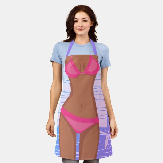 Funny Tan Pink Bikini GIrl Schürze (Getragen)