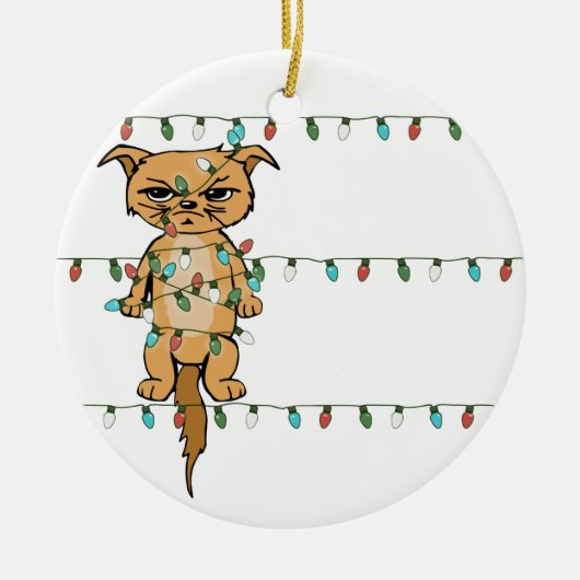 Funny Tangled Grumpy Holiday Cat Weihnachtsbaum Keramik Ornament (Vorne)