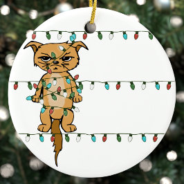 Funny Tangled Grumpy Holiday Cat Weihnachtsbaum Keramik Ornament