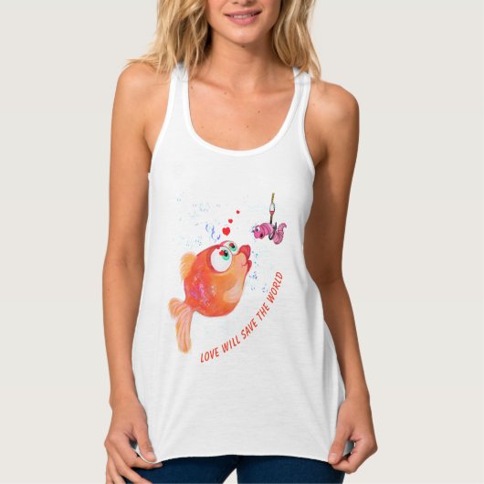 Funny Tank Top Happy Fish and Worm - Custom Text (Vorderseite)
