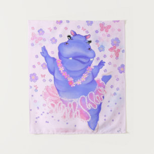 Funny Tapestry Ballerina Hippo Happy Ballet Dancer Wandteppich