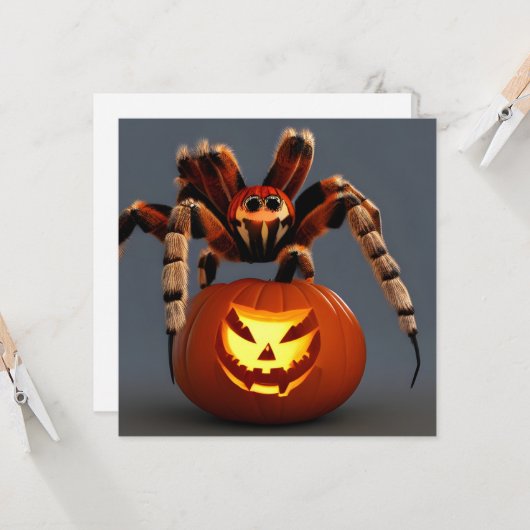 Funny Tarantula mit Jack O' Lantern Halloween Karte (Vorderseite/Rückseite Beispiel)