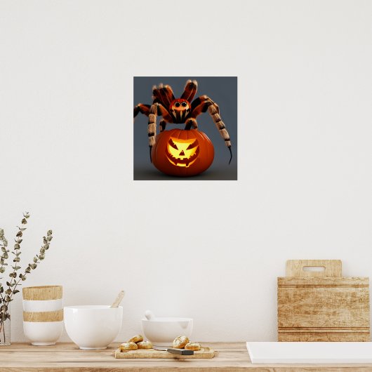 Funny Tarantula mit Jack O' Lantern Halloween Poster (Küche)