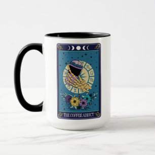 Funny Tarot The Coffee Addict Card Skelett Tasse