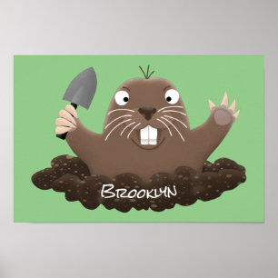 Funny Taschengopher Graben Cartoon Illustration Poster