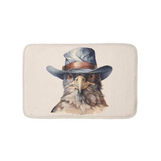 Funny Taube mit Cowboy-Hut, Aquarell Badematte (Vorderseite)