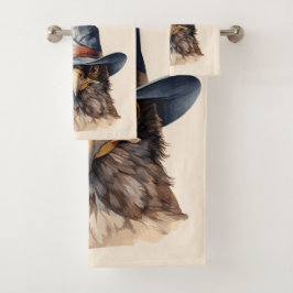 Funny Taube mit Cowboy-Hut, Aquarell Badhandtuch Set