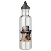 Funny Taube mit Cowboy-Hut, Aquarell Edelstahlflasche (Links)