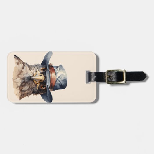 Funny Taube mit Cowboy-Hut, Aquarell Gepäckanhänger (Vorderseite horizontal)