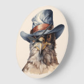 Funny Taube mit Cowboy-Hut, Aquarell Große Wanduhr (Winkel)