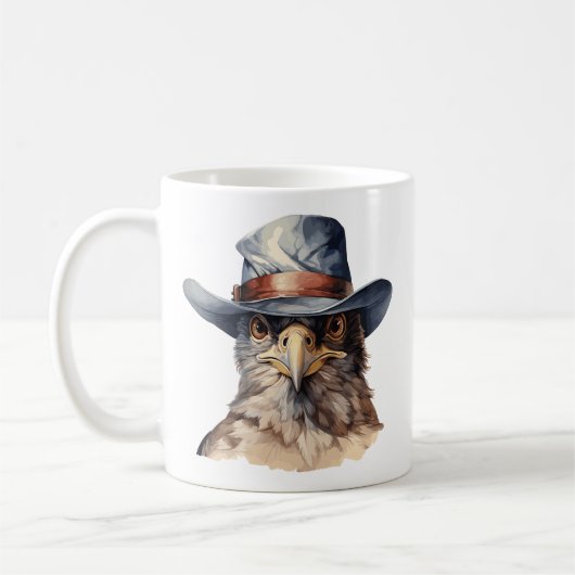 Funny Taube mit Cowboy-Hut, Aquarell Kaffeetasse (Links)