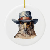 Funny Taube mit Cowboy-Hut, Aquarell Keramik Ornament (Hinten)