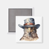 Funny Taube mit Cowboy-Hut, Aquarell Magnet (Vorderseite/Rückseite)