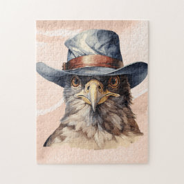 Funny Taube mit Cowboy-Hut, Aquarell Puzzle