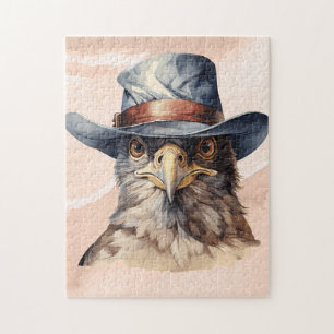 Funny Taube mit Cowboy-Hut, Aquarell Puzzle