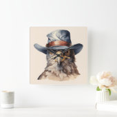 Funny Taube mit Cowboy-Hut, Aquarell Quadratische Wanduhr (Zuhause)