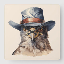 Funny Taube mit Cowboy-Hut, Aquarell Quadratische Wanduhr