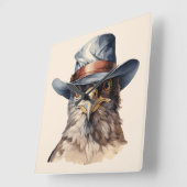 Funny Taube mit Cowboy-Hut, Aquarell Quadratische Wanduhr (Winkel)