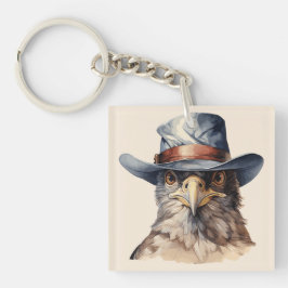 Funny Taube mit Cowboy-Hut, Aquarell Schlüsselanhänger