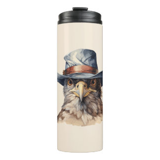 Funny Taube mit Cowboy-Hut, Aquarell Thermosbecher