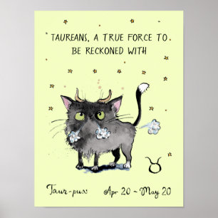 Funny Taurus poster Zodiac Cat Star Schild Poster