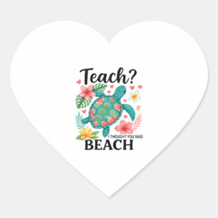 Funny Teacher Beach Summer Turtle Herz-Aufkleber