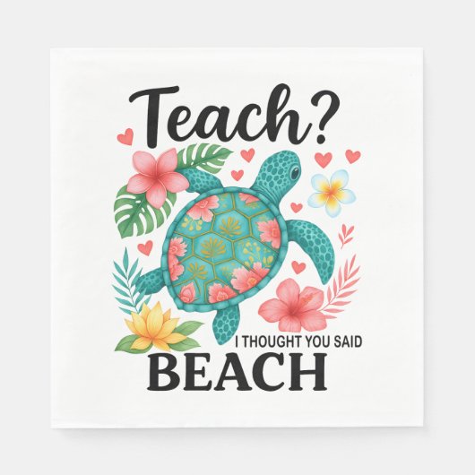 Funny Teacher Beach Summer Turtle Serviette (Vorderseite)