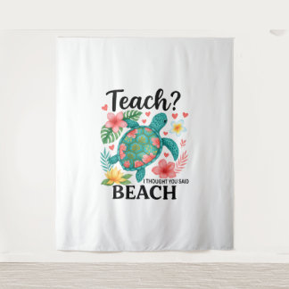 Funny Teacher Beach Summer Turtle Wandteppich